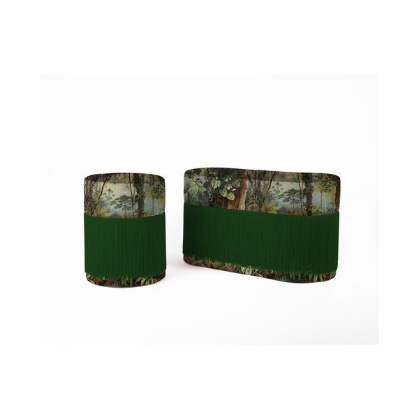Pouf con motivo tropicale e rivestimento in velluto Sabana - Velvet Atelier-image-1