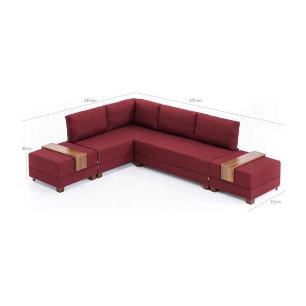 Divano letto bordeaux angolo sinistro 2 tavole di contenimento Diana - Balcab Home-image-4