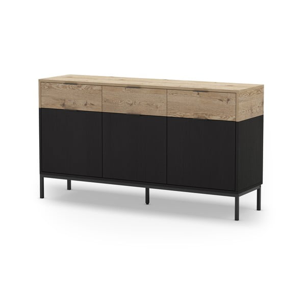 Cassettiera bassa in rovere decorata in nero e naturale 150x80 cm Marion - Marckeric-image-1