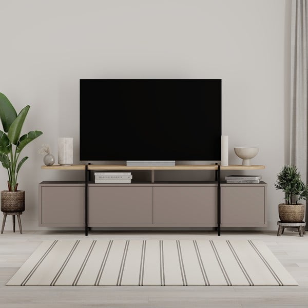 Tavolo TV grigio e beige in rovere 160x48 cm Hinoa - Marckeric-image-4