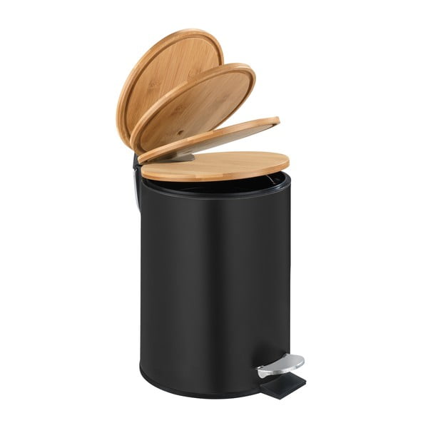 Pattumiera nera con coperchio in bambù , 3 l Tortona - Wenko-image-3