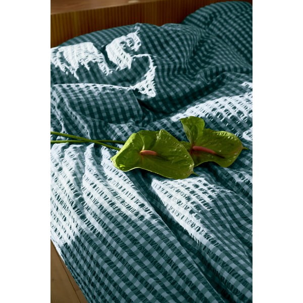 Set copripiumino e federa verde e blu in crêpe per letto singolo 140x200 cm Bæk&Bølge – JUNA-image-3