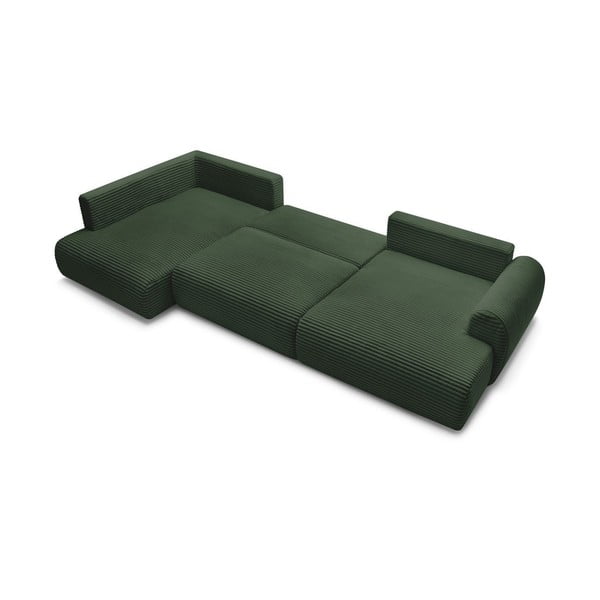 Divano angolare verde scuro allungabile/con contenitore (con penisola a sinistra/a U) con rivestimento in velluto a coste Lucien – Bobochic Paris-image-4