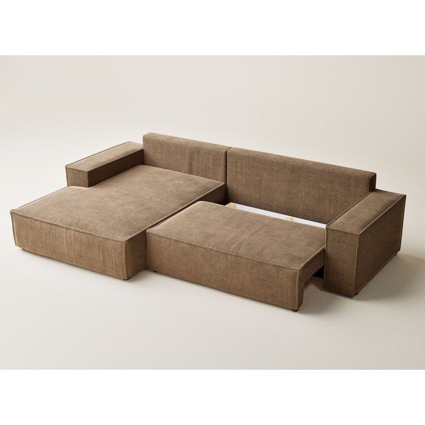 Divano angolare marrone chiaro allungabile/con contenitore (con penisola a sinistra/con chaise lounge) con rivestimento in ciniglia Maze – Maison de Rêve-image-3