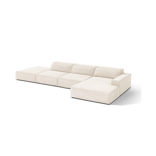 Divano angolare componibile color crema (con penisola a destra/con chaise lounge) con rivestimento in velluto Jodie – Micadoni -image-2