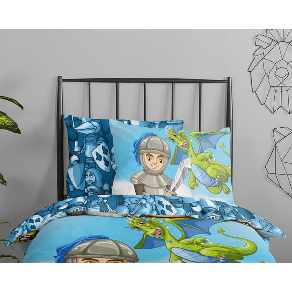 Set copripiumino e federa da bambini blu in cotone per letto singolo ed esteso 140x220 cm Knight – Good Morning-image-2