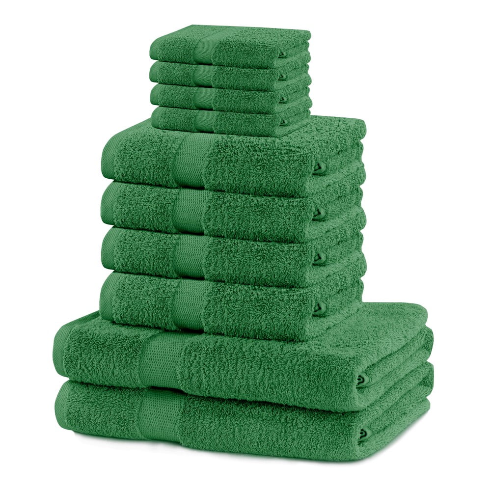 Set di asciugamani per viso e corpo tipo terry verde scuro in cotone 10 pz Marina – Restilo | Asciugamani