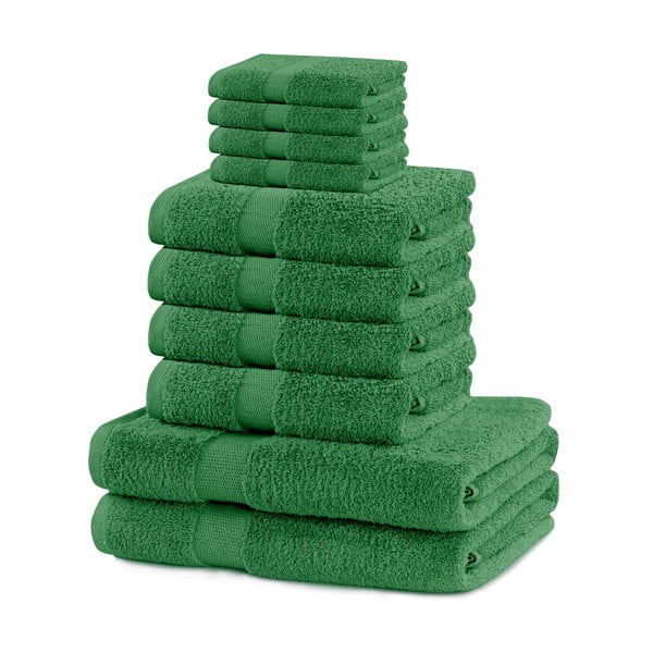 Set di asciugamani per viso e corpo tipo terry verde scuro in cotone 10 pz Marina – Restilo