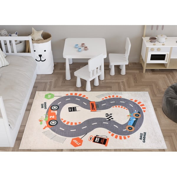 Tappeto da gioco per bambini color crema lavabile 80x120 cm Race Garage – Vitaus-image-1