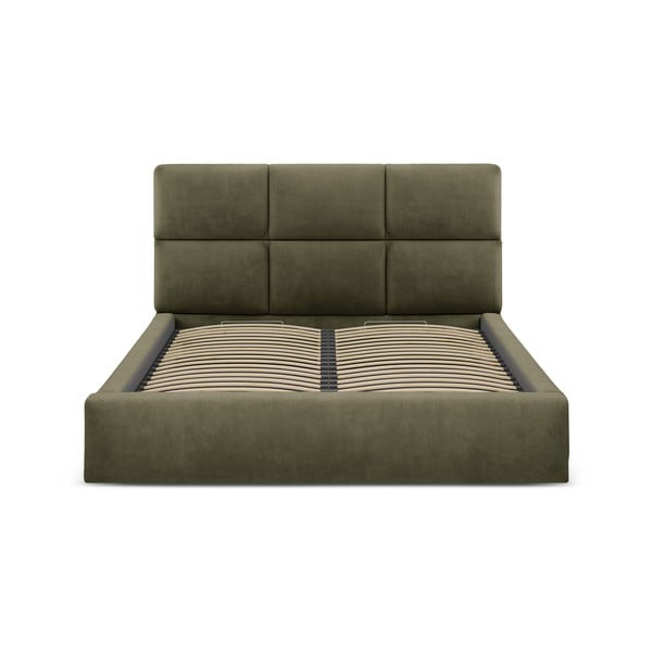 Letto matrimoniale imbottito verde con contenitore con rete inclusa 200x200 cm Libera – Windsor & Co Sofas-image-3