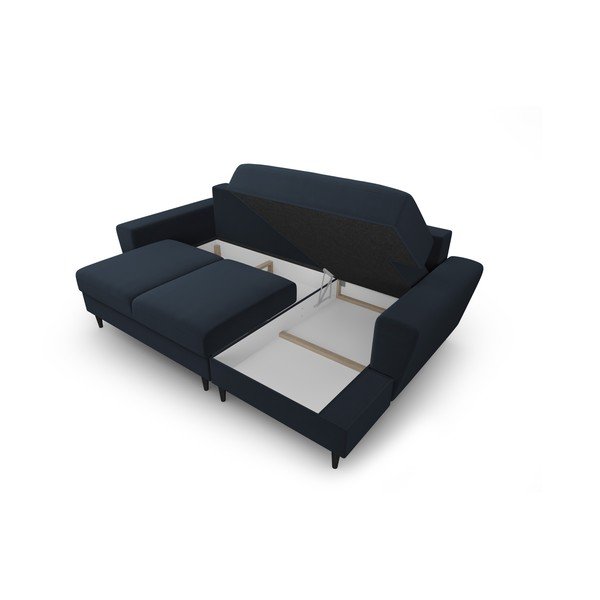 Divano angolare blu scuro allungabile e con contenitore (con penisola a destra/con chaise lounge) con rivestimento in velluto Kyoto – Cosmopolitan Design-image-3