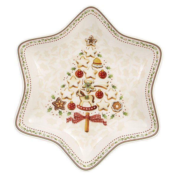 Ciotola da portata in porcellana rossa e bianca con motivo di stelle natalizie Villeroy & Boch Gingerbread Village, 24,5 x 24,5 cm Tree - Villeroy&Boch-image-2