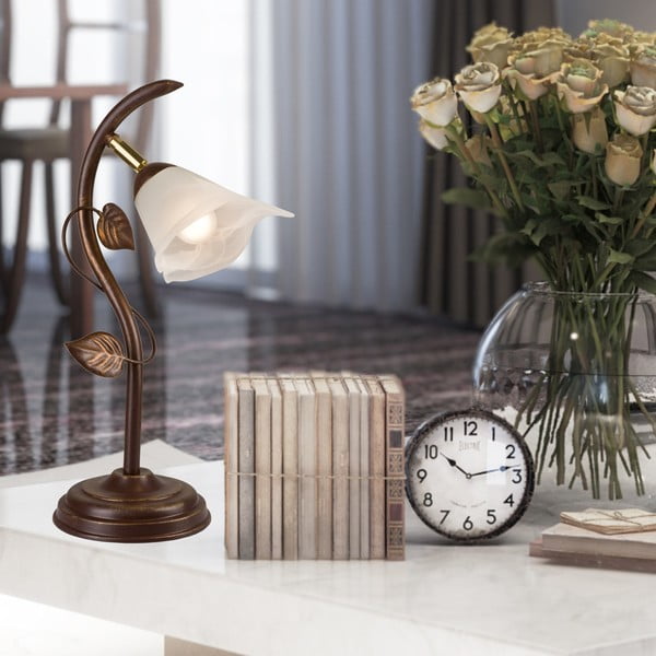Lampada da tavolo marrone scuro con paralume in vetro, altezza 40 cm Bluszcz - LAMKUR-image-3