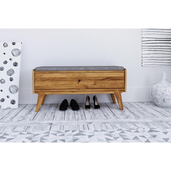 Panca portaoggetti in rovere con seduta grigio chiaro Retro - The Beds-image-3