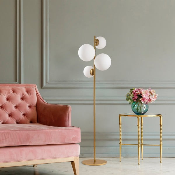 Lampada da terra bianca/color ottone con paralume in vetro (altezza totale 162 cm) Fazli – Opviq lights-image-3