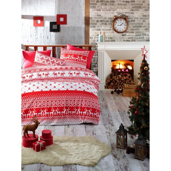 Biancheria da letto con lenzuolo per letto singolo in cotone ranzato Nazenin Home Red, 140 x 200 cm Winter - Mijolnir
