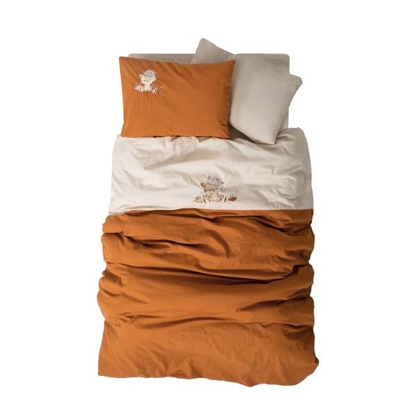 Set copripiumino e federa da bambini arancione/beige in cotone per culla con lenzuolo incluso/4 pezzi 100x150 cm Clever – Mijolnir