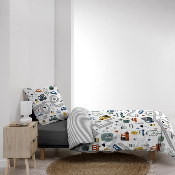 Set copripiumino e federa da bambini bianco in cotone per letto singolo 140x200 cm Pti Bolide – douceur d'intérieur-image-2