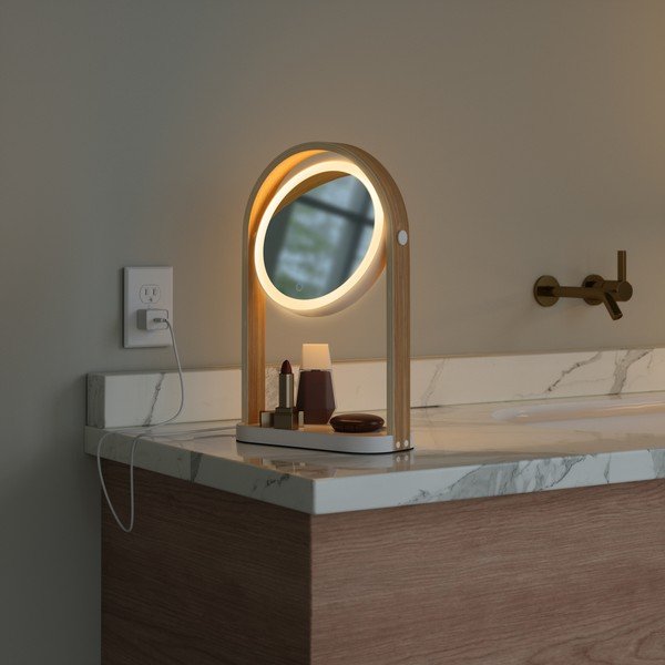 Specchio per make-up con telaio in legno massiccio (con ingrandimento 10x) 12x38 cm Bellwood – Umbra-image-3