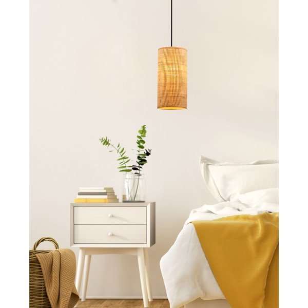 Lampada a sospensione beige con paralume in rattan ø 12 cm Fleri - Candellux Lighting-image-1