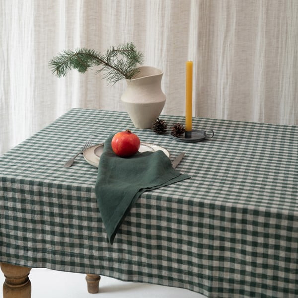 Tovaglia in lino 140x250 cm Forest Green Gingham – Linen Tales-image-4