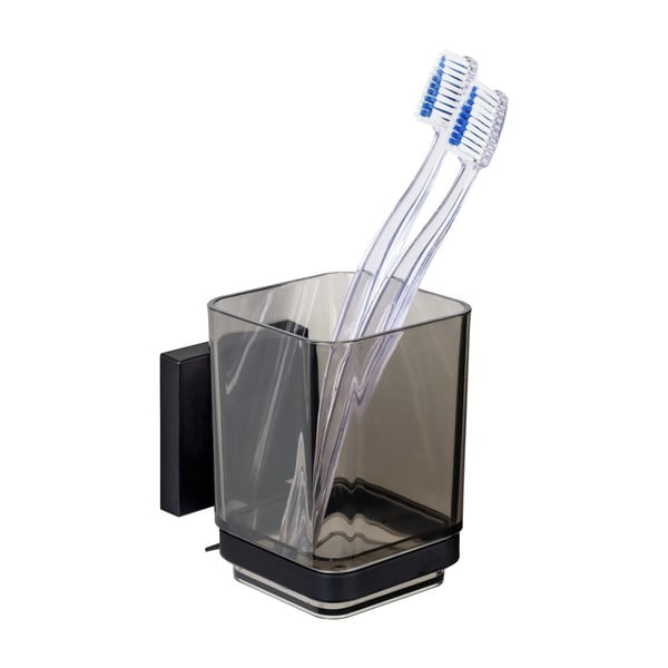 Bicchiere di plastica nero autoportante per spazzolini da denti Quadro - Wenko-image-3