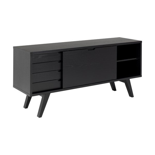 Cassettiera bassa nera in rovere con ante scorrevoli 160x72 cm A-Line - Actona-image-4