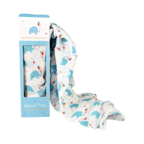 Coperta per bambini bianca/blu in mussola confezionata 120x120 cm Elephant Party – Rex London-image-3