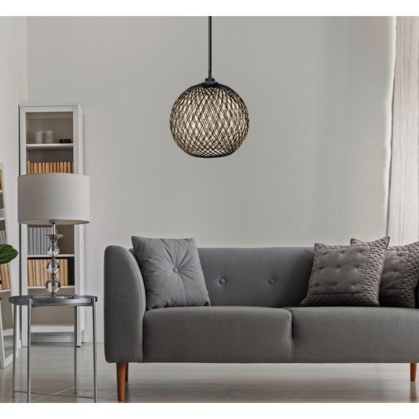 Lampadario nero/in marrone scuro con paralume in iuta ø 24 cm – Opviq lights-image-2