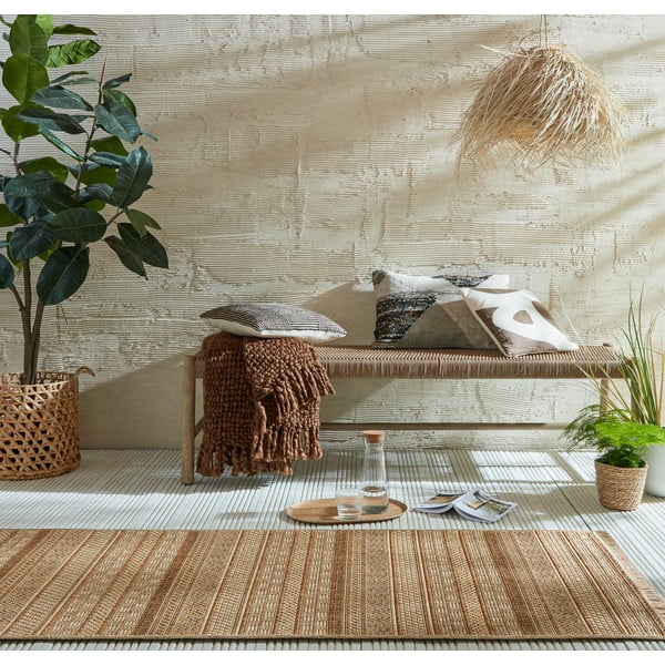 Passatoia da esterno in colore naturale 80x230 cm Farah Stripe - Flair Rugs-image-1