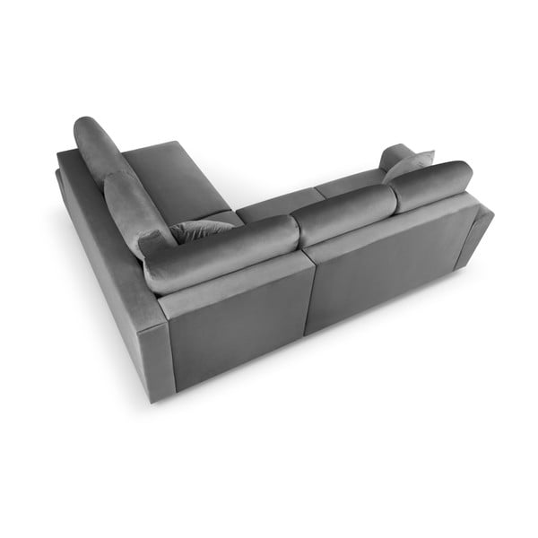 Divano angolare grigio chiaro allungabile e con contenitore (con penisola a destra/a L) con rivestimento in velluto Kyoto – Cosmopolitan Design-image-4