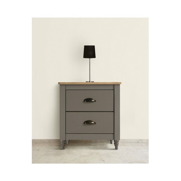 Comodino in legno di pino massiccio grigio con 2 cassetti Joyce - Marckeric-image-2