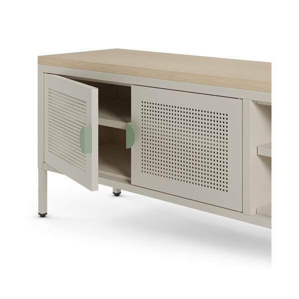 Mobile TV color crema/di colore naturale in metallo 160x50x35 cm Sayla – Marckeric-image-3