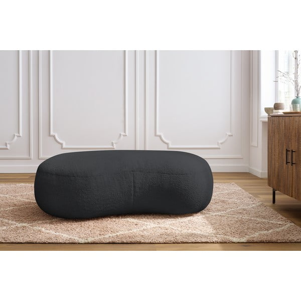 Pouf in tessuto bouclé grigio scuro Saint-Germain - Bobochic Paris-image-1