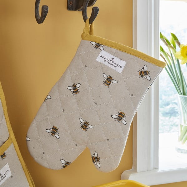 Guanti da cucina in cotone beige e giallo Bumble Bees - Cooksmart ®-image-1
