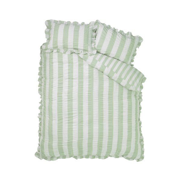Set copripiumino e federa verde per letto singolo 135x200 cm Seersucker Frill Stripe – Catherine Lansfield