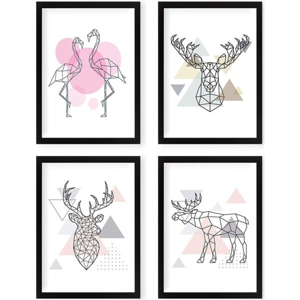 Set di poster in cornice 4 pezzi 24x29 cm Geometric Animals - Wallity