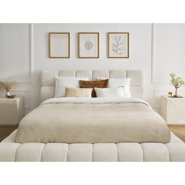 Letto matrimoniale imbottito beige contenitore e rete inclusi 160x200 cm Mont Blanc - Bobochic Paris-image-1