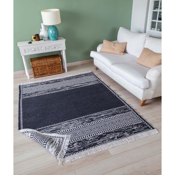 Tappeto in cotone bianco e nero , 120 x 180 cm Duo - Oyo home-image-2