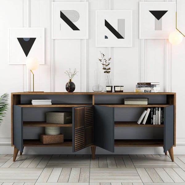 Credenza antracite in noce 180x79 cm Milan - Kalune Design-image-4