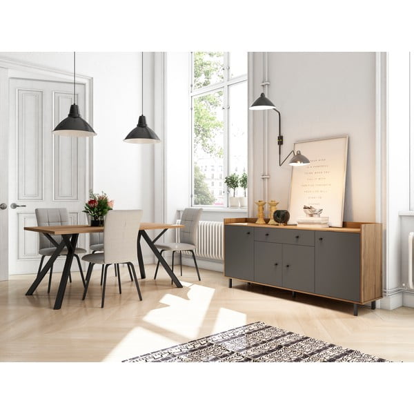 Cassettiera bassa grigia in noce 132x84 cm Malta - Marckeric-image-1