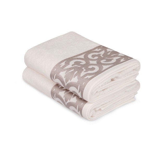 Set di 2 asciugamani bianchi con profili marroni Grace - Soft Kiss