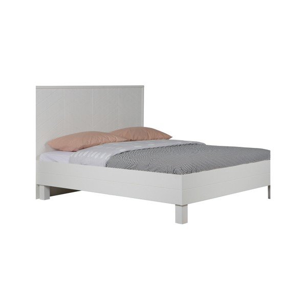 Letto in legno bianco a spina di pesce, 160 cm - WOOOD