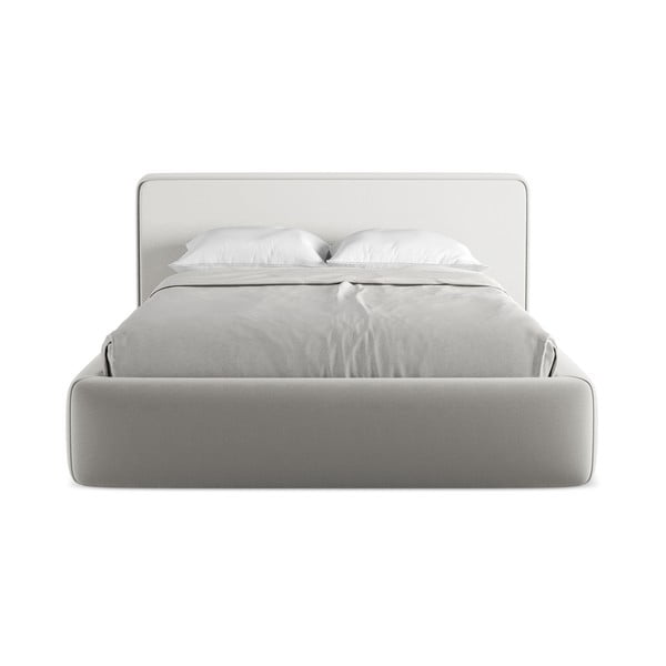 Letto matrimoniale imbottito grigio chiaro con contenitore con griglia 140x200 cm Kiana - Makamii-image-4