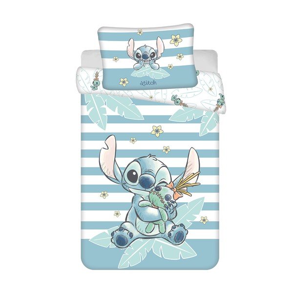 Set copripiumino e federa da bambini azzurro in cotone per culla 100x135 cm Lilo & Stitch "Tropical Hugs" – Jerry Fabrics