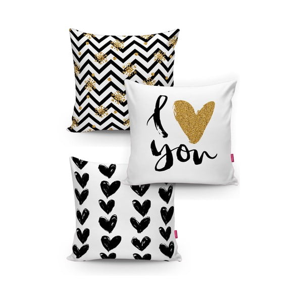 Set di 3 federe BW With Hint Of Gold, 45 x 45 cm - Minimalist Cushion Covers