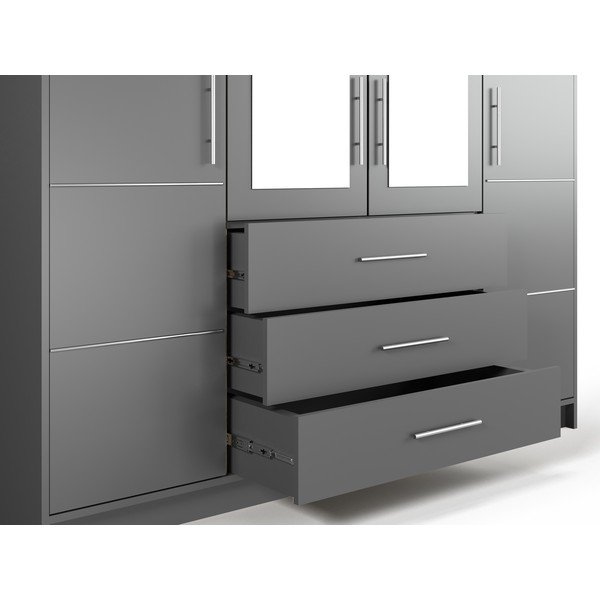 Armadio grigio con specchio 196x200 cm Derry - Cosmopolitan Design-image-1