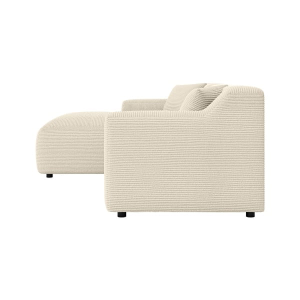 Divano angolare beige/color crema (con penisola a sinistra e chaise lounge) rivestito in velluto a coste Martin – Ropez-image-3