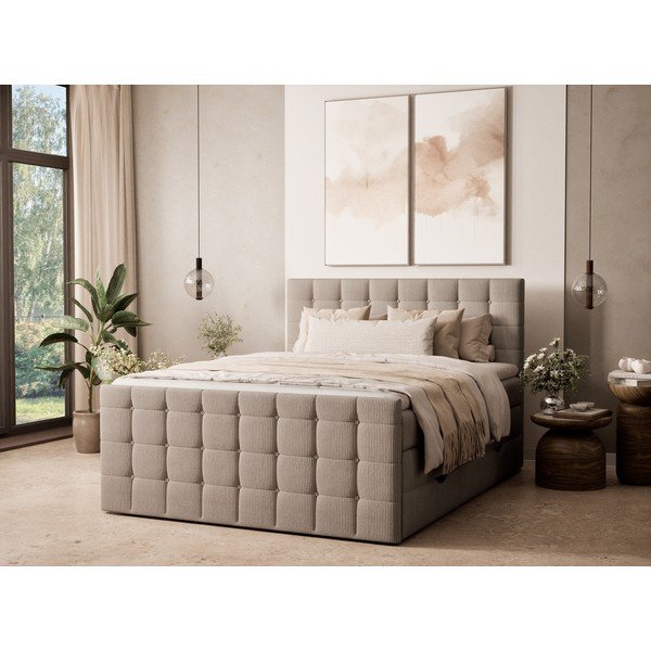 Letto boxspring beige con contenitore 160x200 cm Tasca – Maison de Rêve-image-1