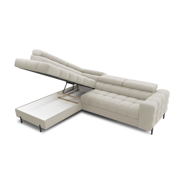 Divano angolare color crema allungabile/con contenitore (con penisola a sinistra/a L) e rivestimento in bouclé Ferucce – ELTAP-image-4
